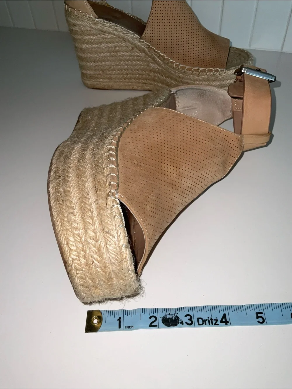 Marc Fisher Tan Perforated Espadrille Wedge Sandals with Ankle Strap